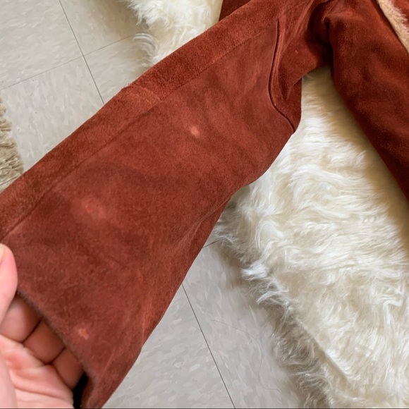 RARE vintage 70s burnt orange genuine suede Sherpa retro coat size XL - Picture 9 of 16